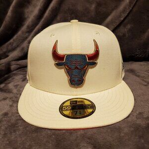 New Era 59FIFTY NBA Chicago Bulls Camp Cream Fitted Hat Cap Size 7 5/8